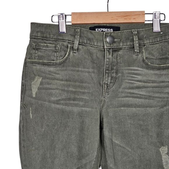 Express Stretch Ankle Legging Mid-Rise Cut Off Jeans Distressed Women Size 0R - Picture 4 of 12